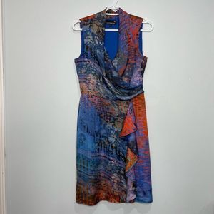 Laura Petites Sheath Dress Womens Size 8 Medium Vneck Ruffle Satin